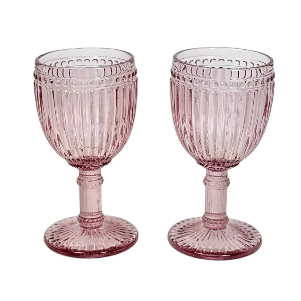 Rosanna Wine Glasses Set of 2 8 OZ Pink Thick Glass Fancy French Country Boho